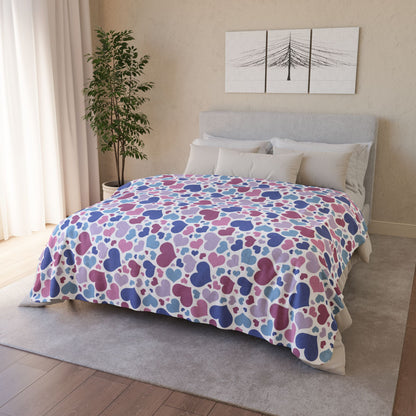 Bigender Purple Pride Valentine’s Day Hearts White Fleece Sherpa Blanket