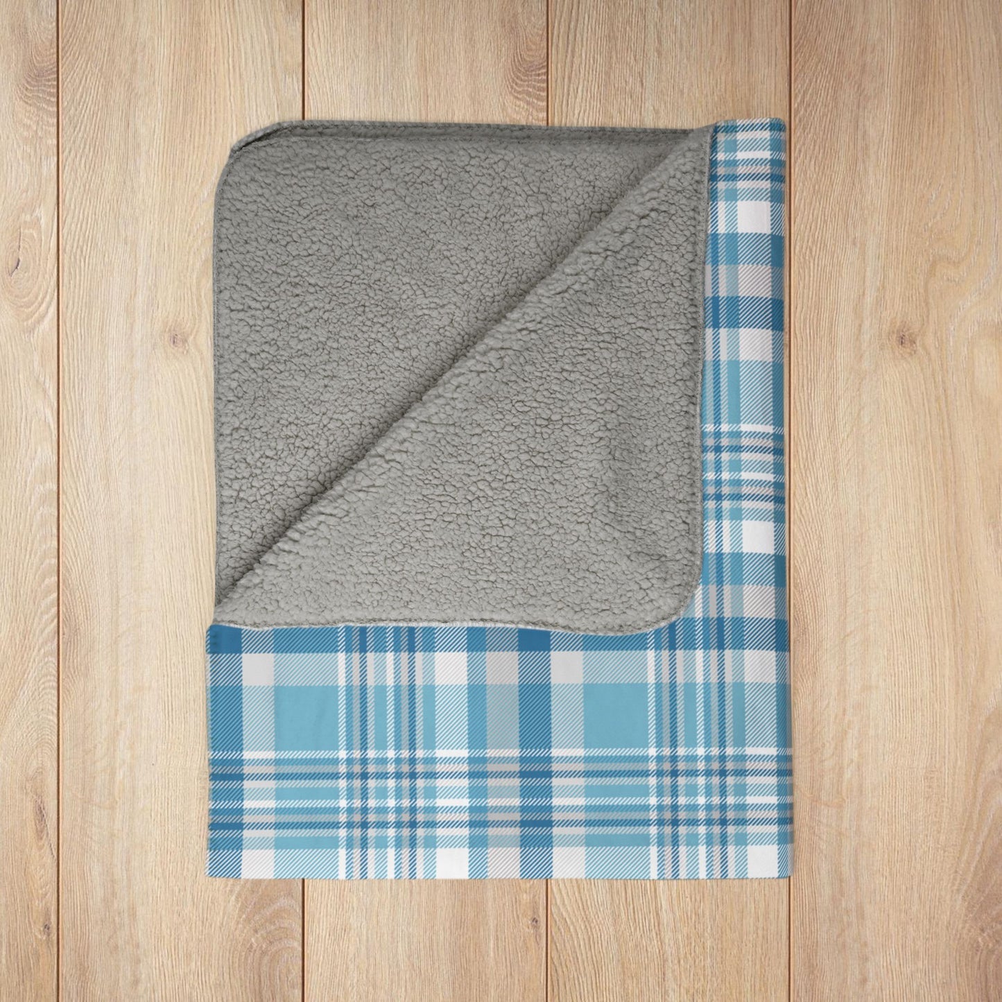 Winter Teal Plaid Fleece Sherpa Blanket