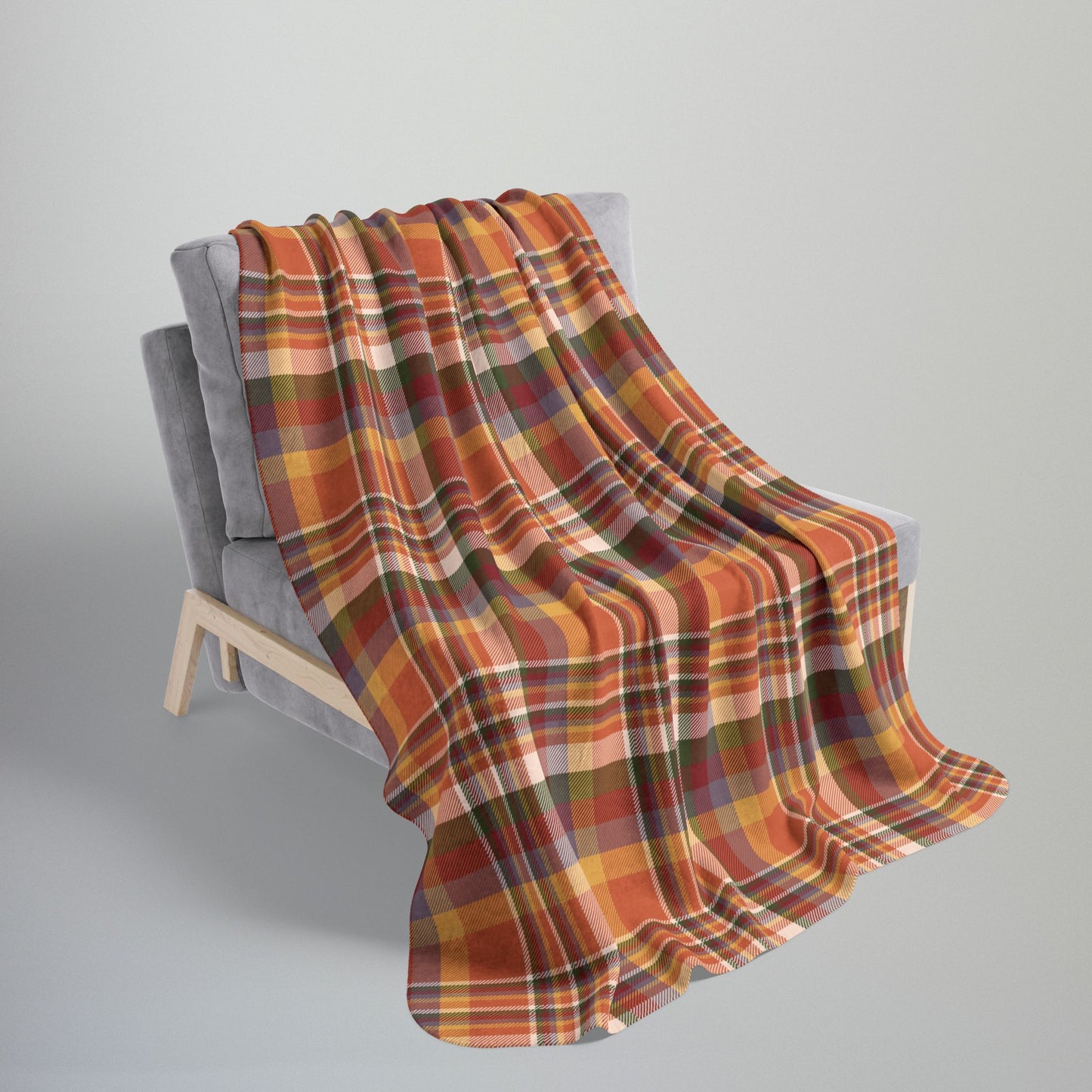 Autumn Burnt Orange Plaid Fleece Sherpa Blanket