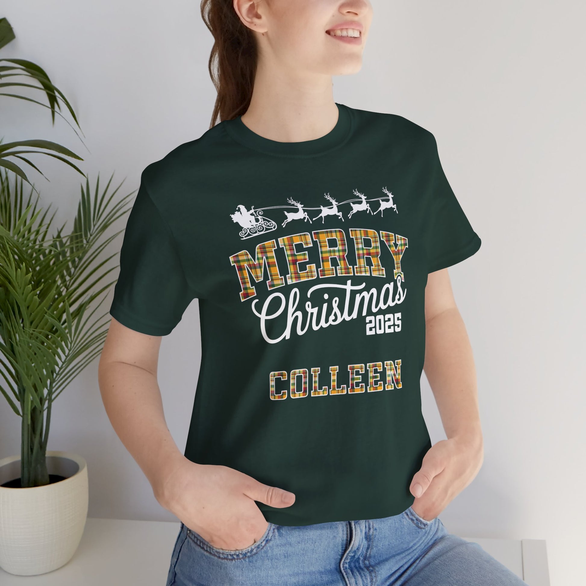 Custom Christmas Green & Gold Green Bay WI Plaid Pajama Tee Top