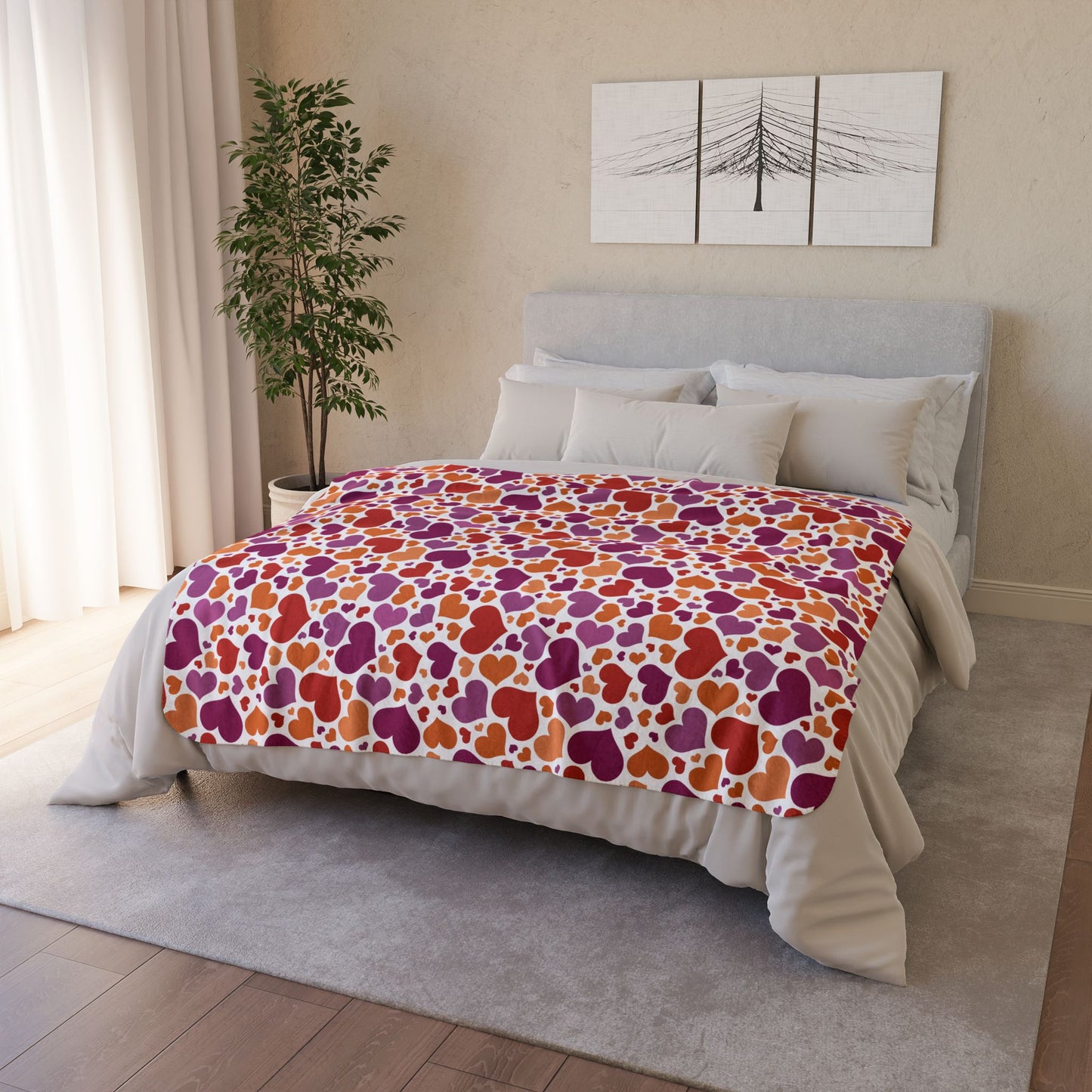 Lesbian Pride Valentine’s Day Hearts Light Grey Fleece Sherpa Blanket