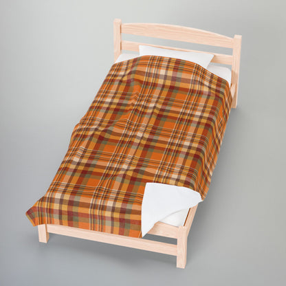 Autumn Orange Plaid Velveteen Plush Blanket