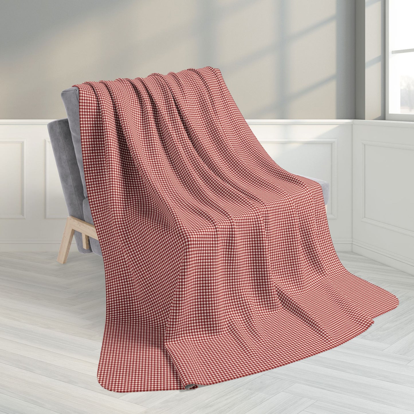 60" × 80" Grey Burgundy & Cream Gingham Fleece Sherpa Blanket