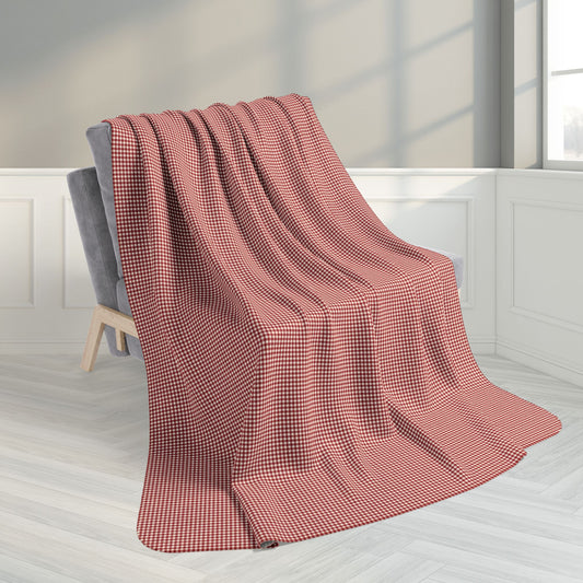 60" × 80" Grey Burgundy & Cream Gingham Fleece Sherpa Blanket