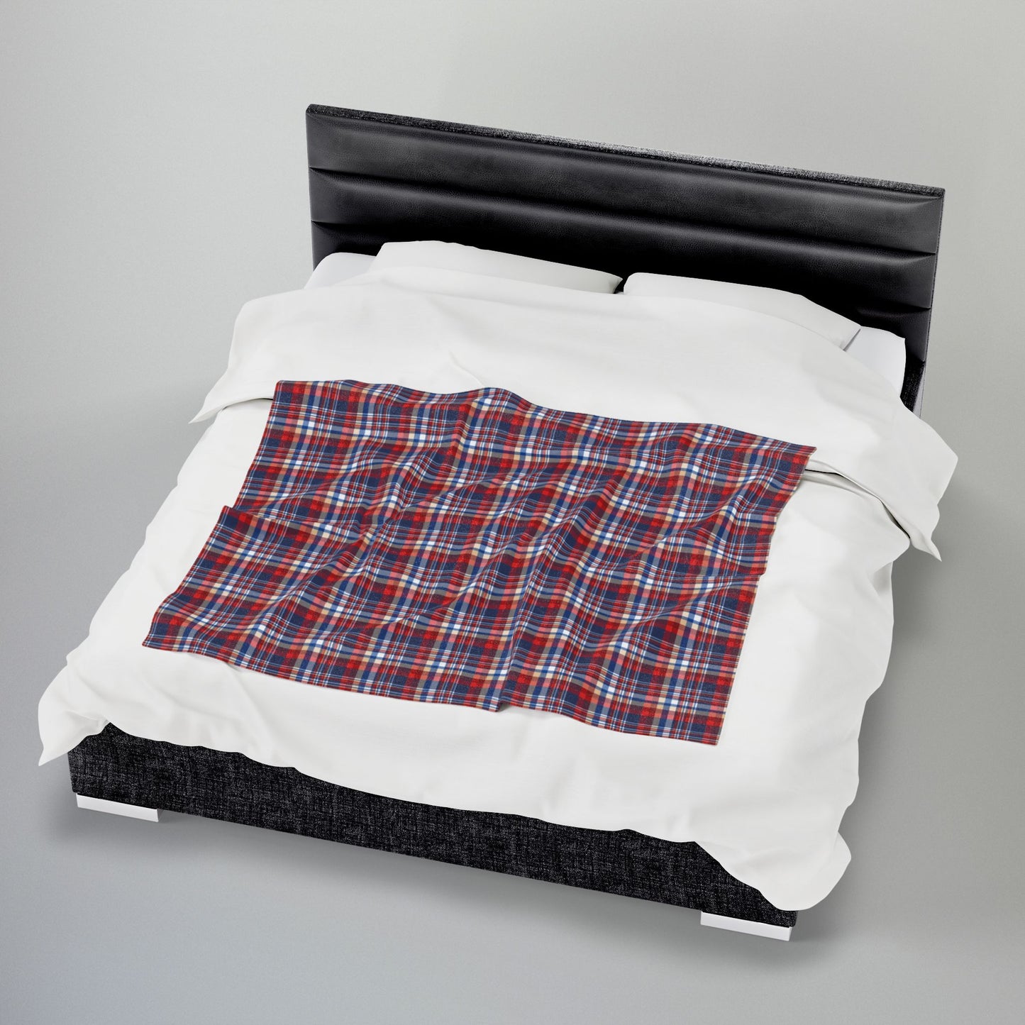 Blue, Red & White Ohio Plaid Velveteen Plush Blanket