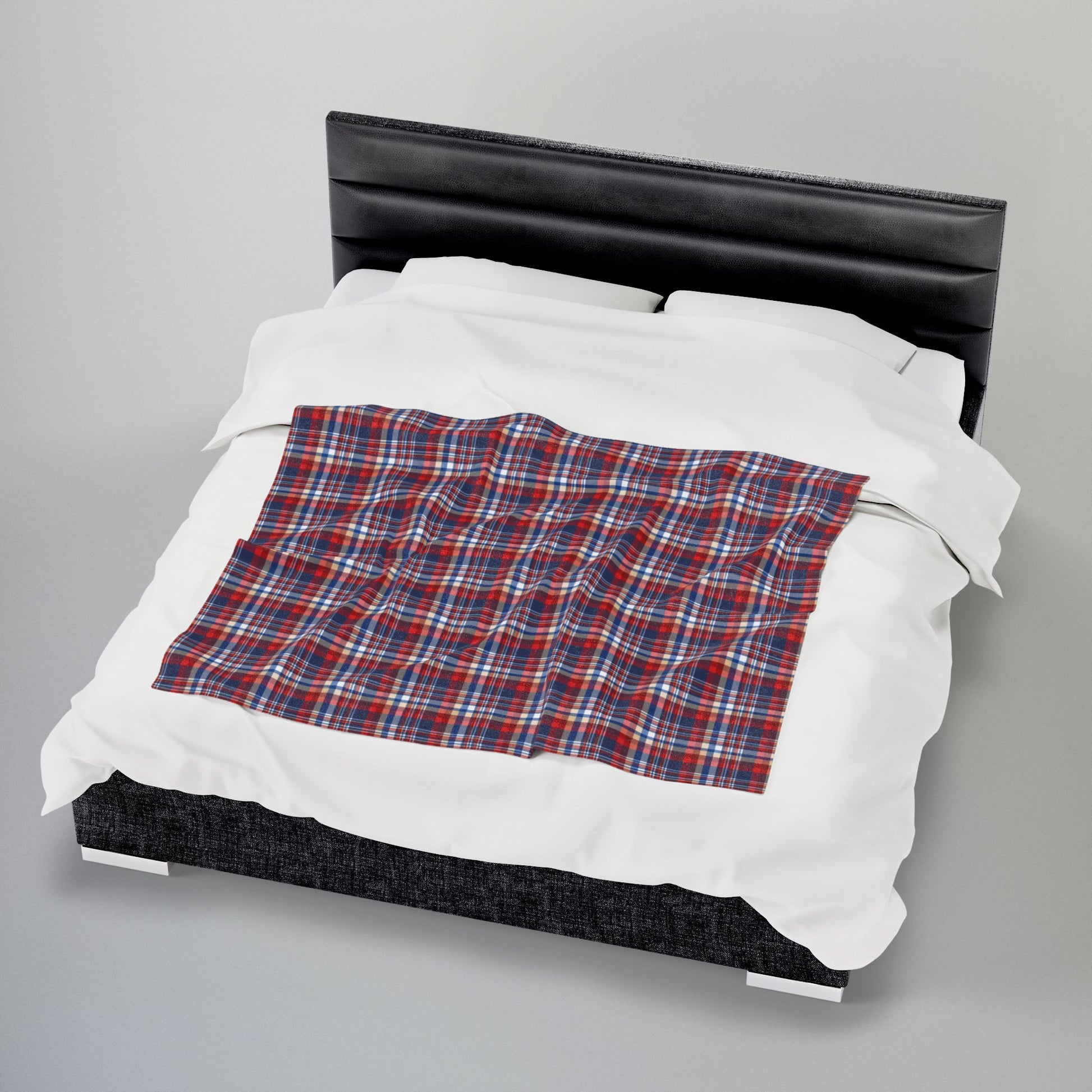 Blue, Red & White Ohio Plaid Velveteen Plush Blanket