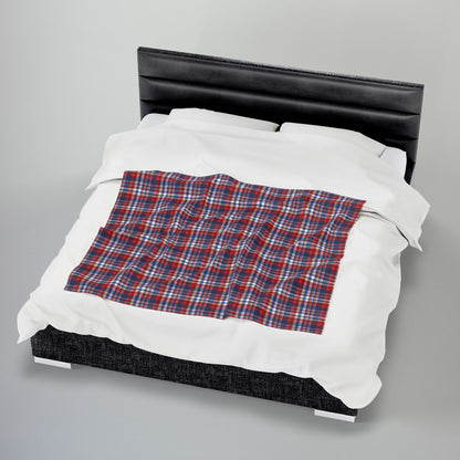 Blue, Red & White Ohio Plaid Velveteen Plush Blanket