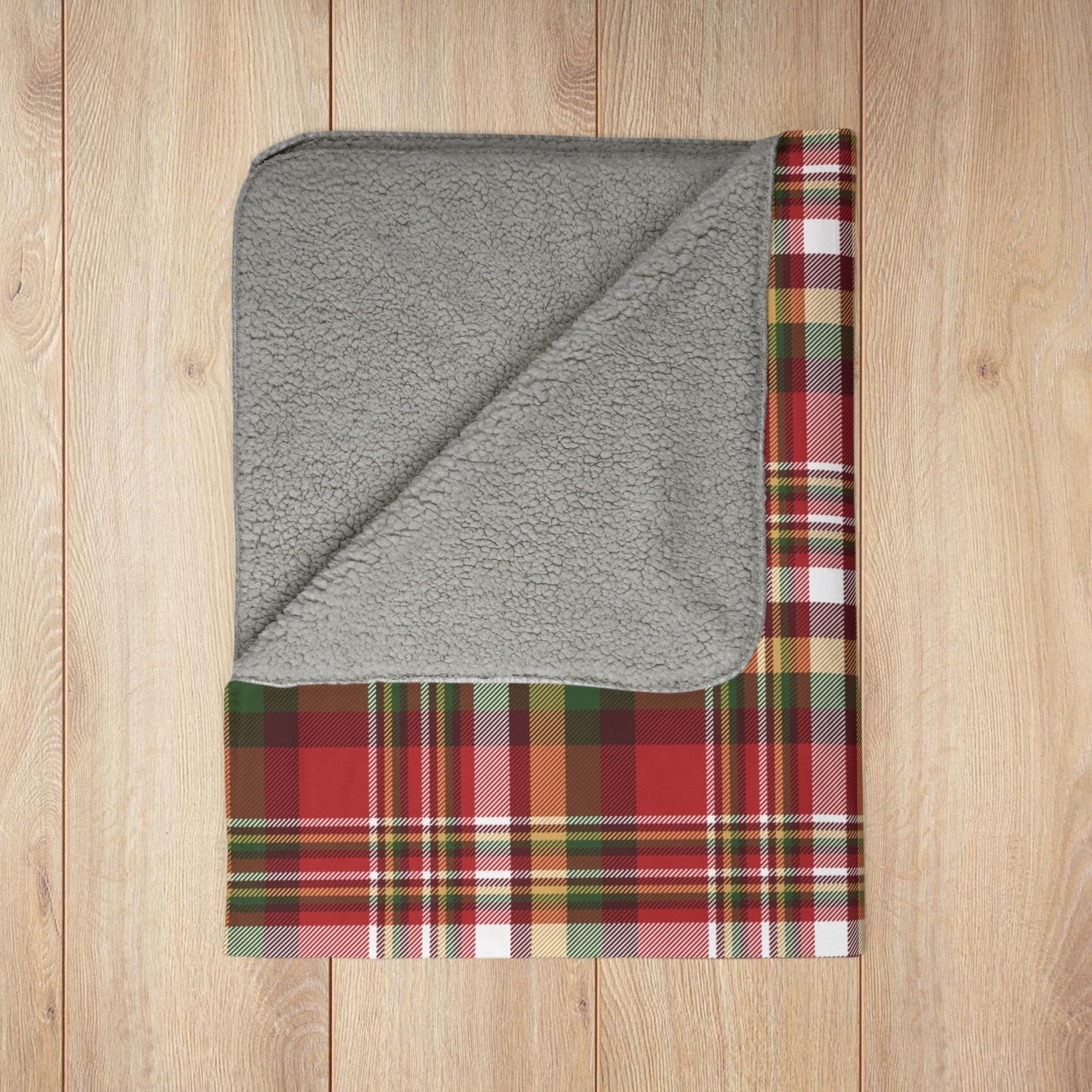 Christmas Red & Gold Rustic Plaid Fleece Sherpa Blanket