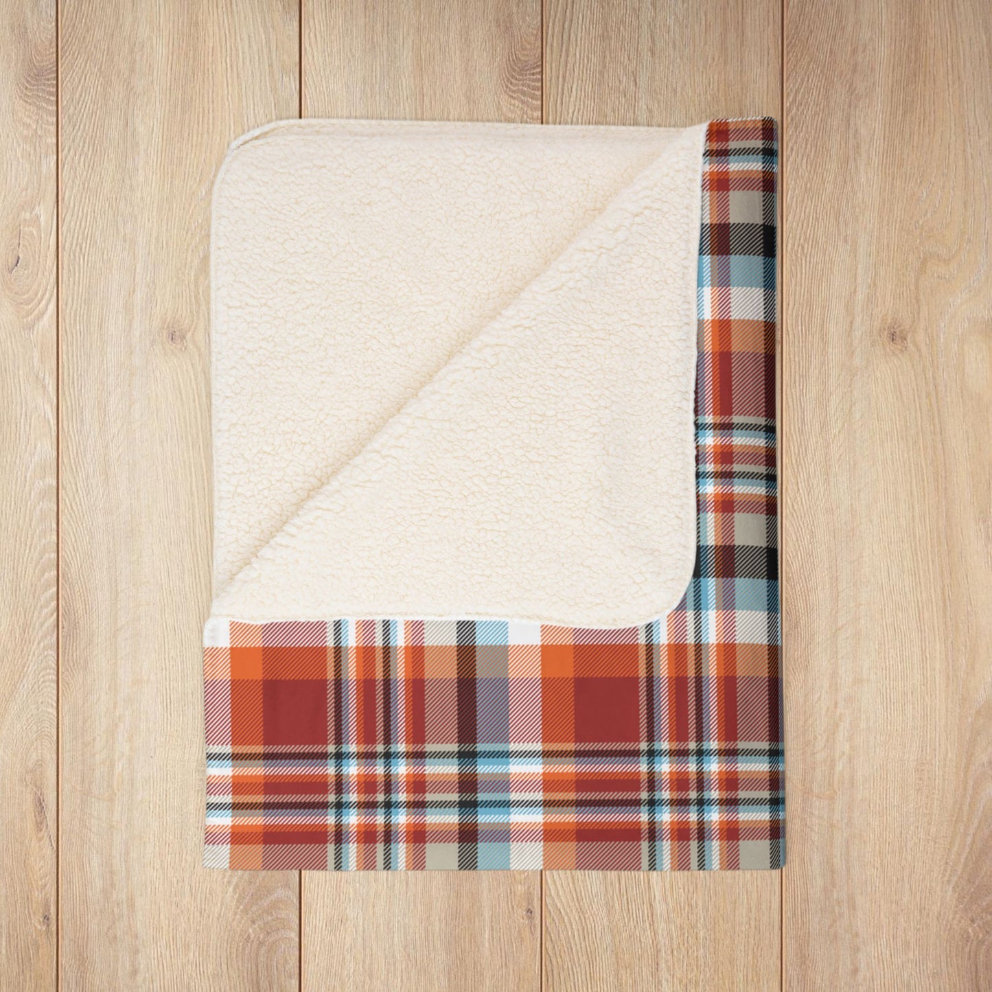 Red, Orange & Blue Sandusky OH Plaid Fleece Sherpa Blanket