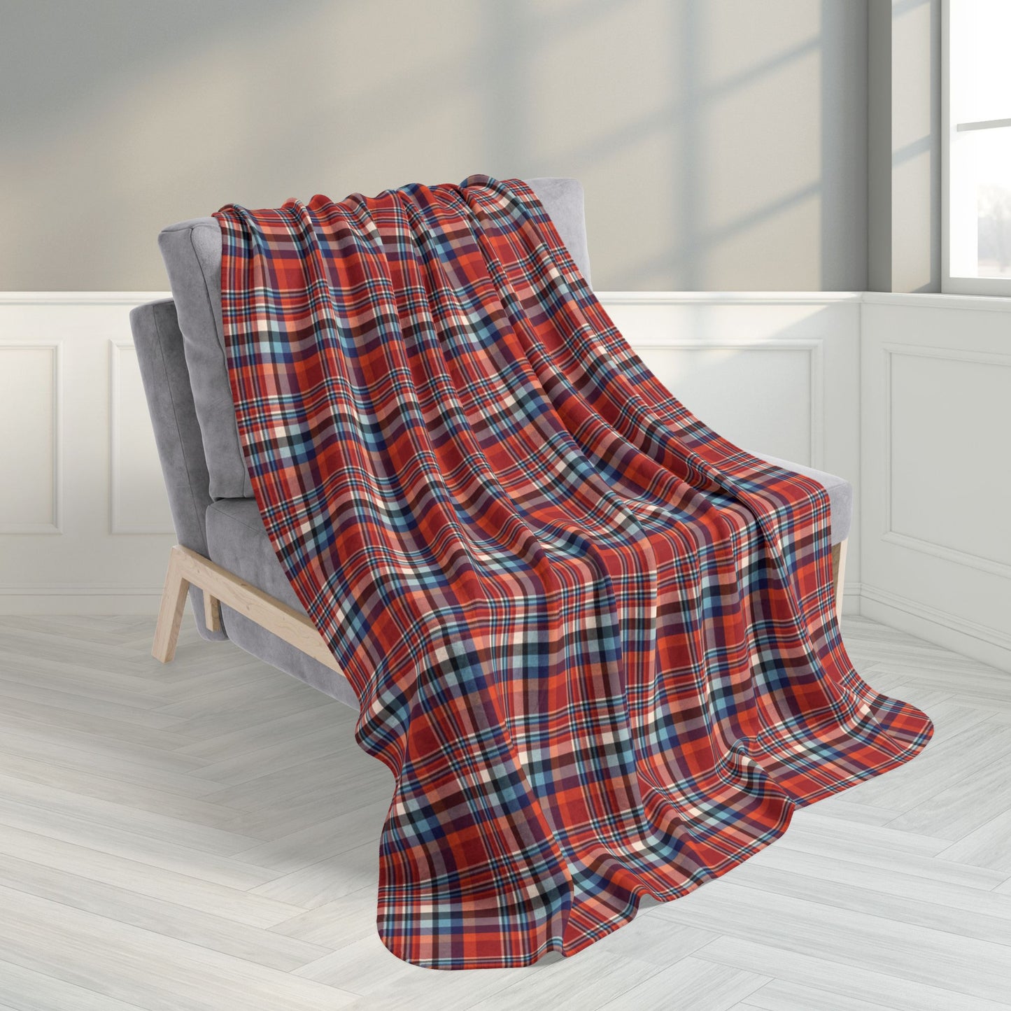 50" × 60" Red, Orange & Cream Ohio Plaid Fleece Sherpa Blanket