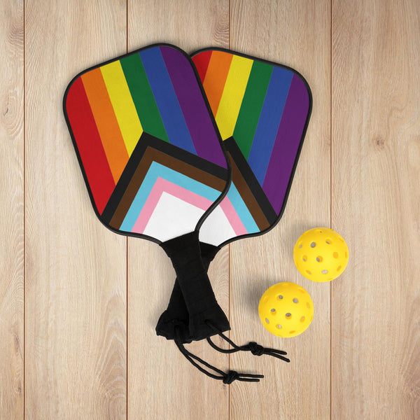 7.5'' × 15.5'' Rainbow Progress Pride Flag Pickleball Kit