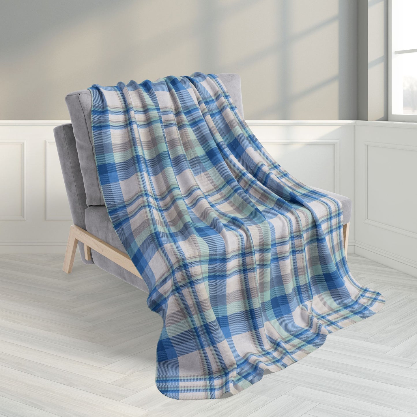 50" × 60" Winter Green & Blue Plaid Fleece Sherpa Blanket