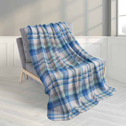 50" × 60" Winter Green & Blue Plaid Fleece Sherpa Blanket