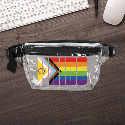Clear Black One size Intersex-Inclusive Rainbow Progress Pride Clear Fanny Pack