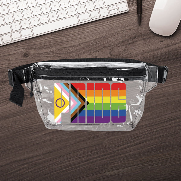 One size Clear Black Intersex-Inclusive Rainbow Progress Pride Clear Fanny Pack