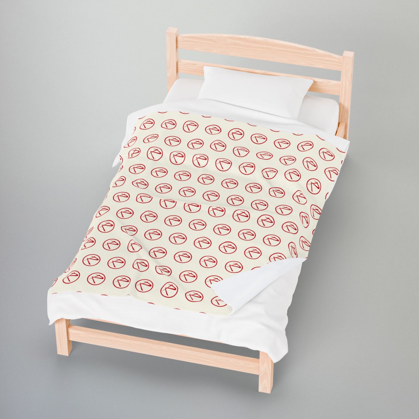 Red Rambler Logo Ivory Velveteen Plush Blanket