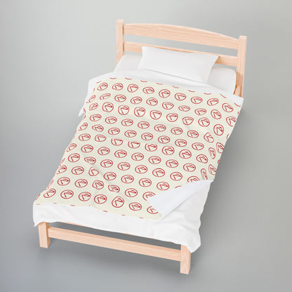 Red Rambler Logo Ivory Velveteen Plush Blanket
