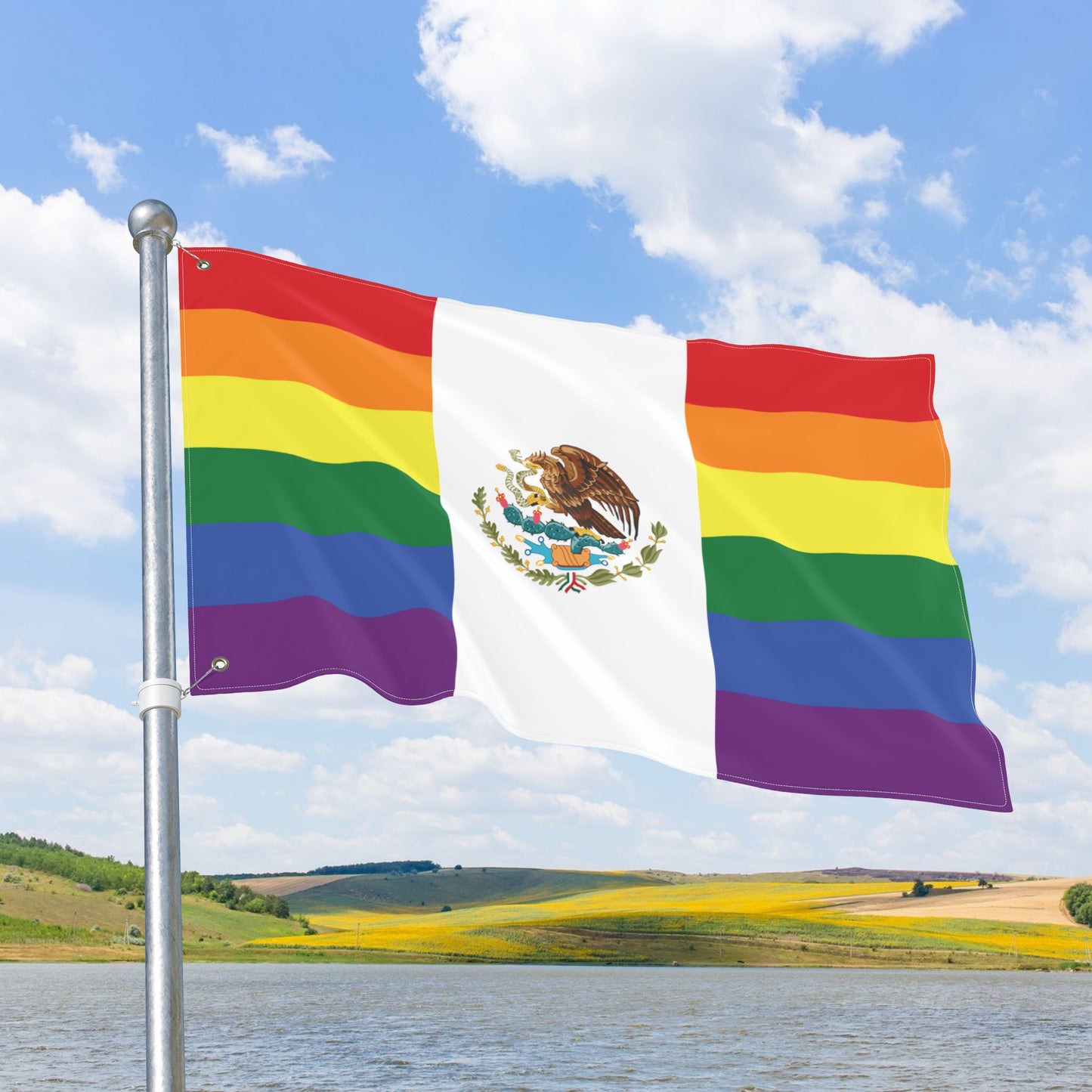 Mexico Rainbow Pride Flag with Grommets