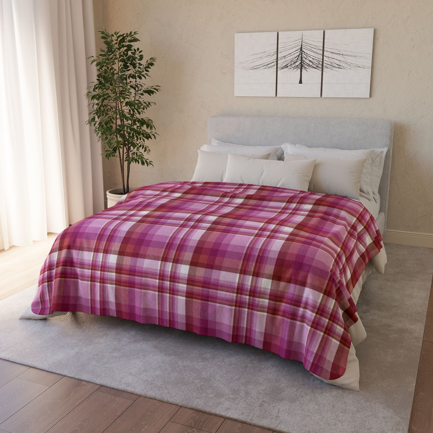 Lesbian Pink Pride Plaid Fleece Sherpa Blanket