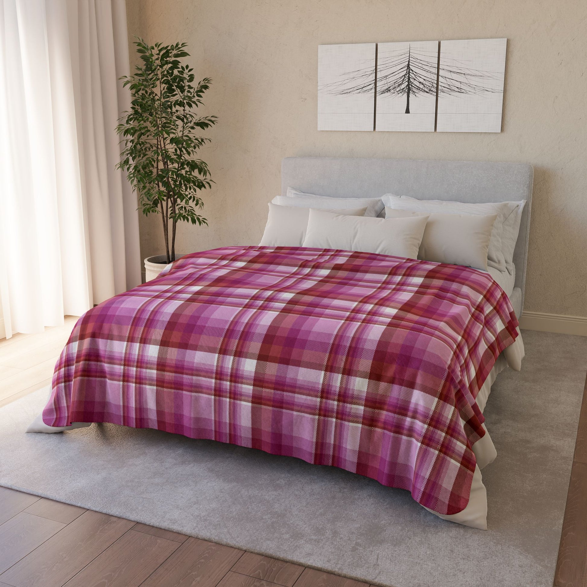 Lesbian Pink Pride Plaid Fleece Sherpa Blanket