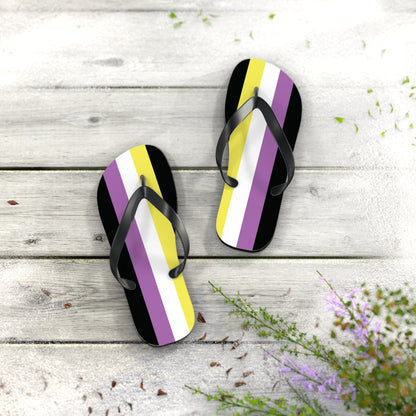 S Black sole Anonbinary Pride Flip Flops