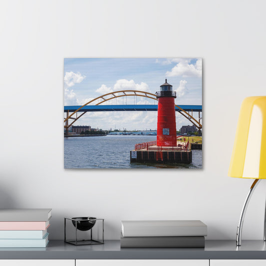 Puente y faro de Milwaukee Wisconsin Hoan; Milwaukee Pierhead Light, fotografía lienzo envoltura arte de pared
