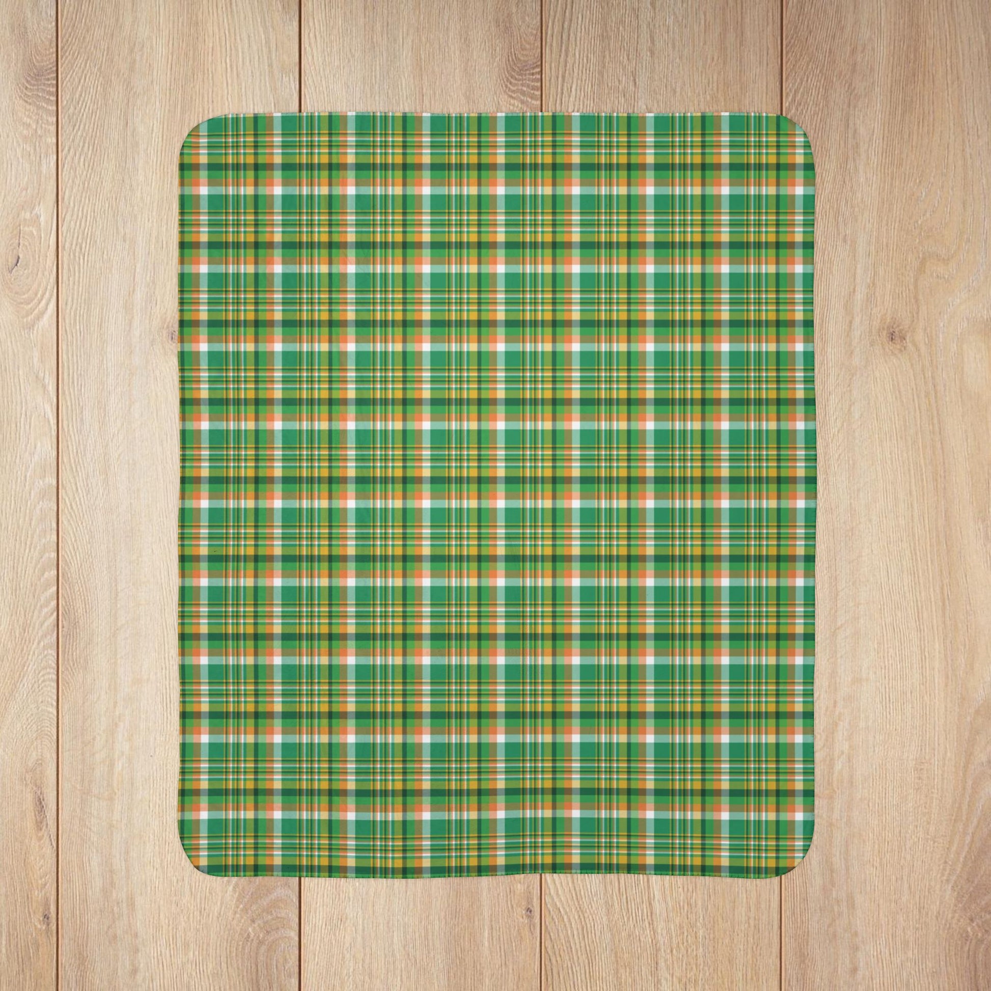 St. Patrick's Day Greens Plaid Fleece Sherpa Blanket
