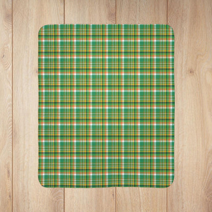 St. Patrick's Day Greens Plaid Fleece Sherpa Blanket