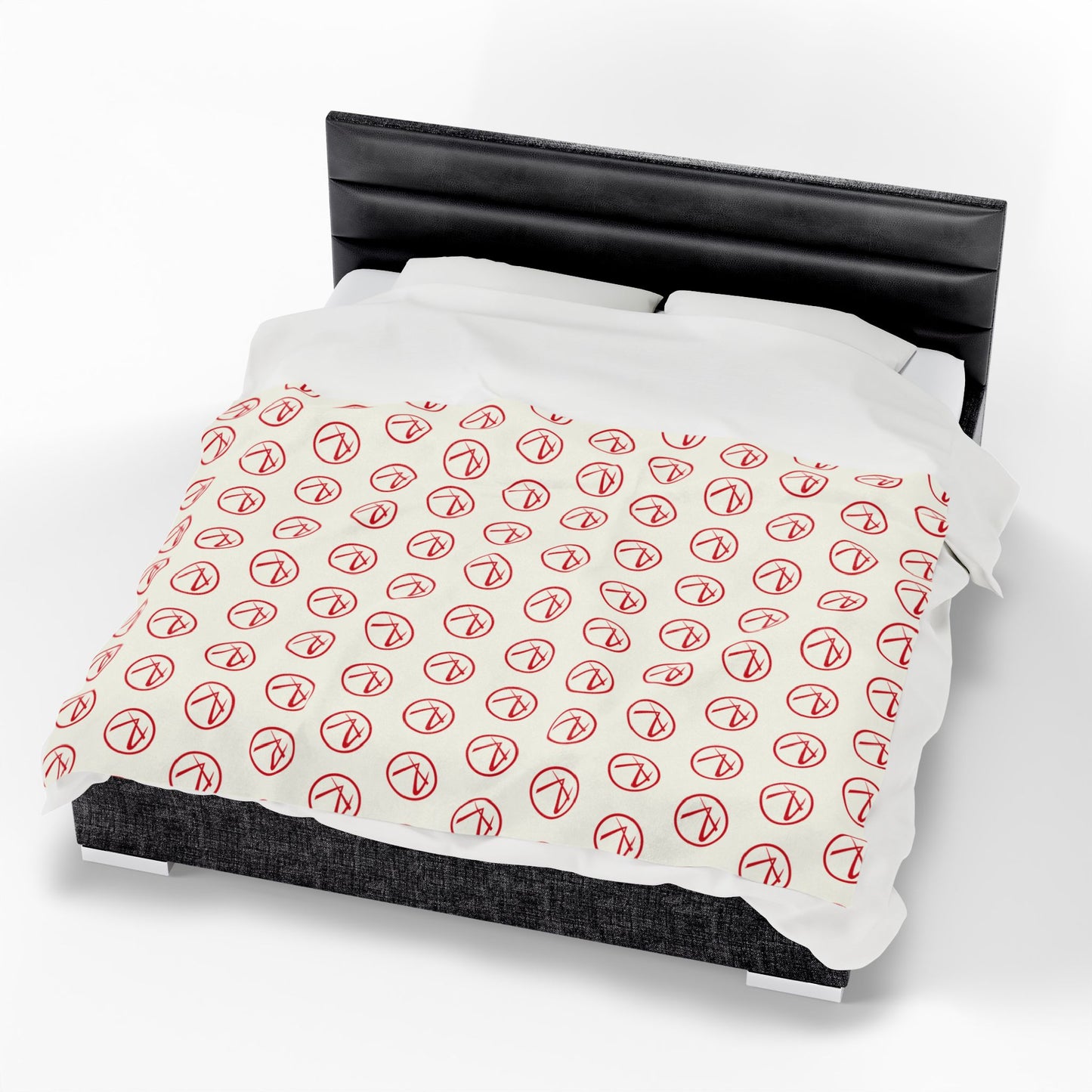 Velveteen Plush Red Rambler Logo Ivory Blanket