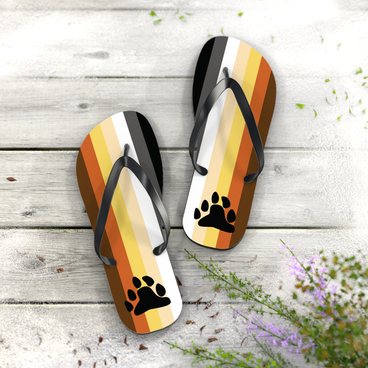 XL Black sole Bear with Paw Pride Flip Flops