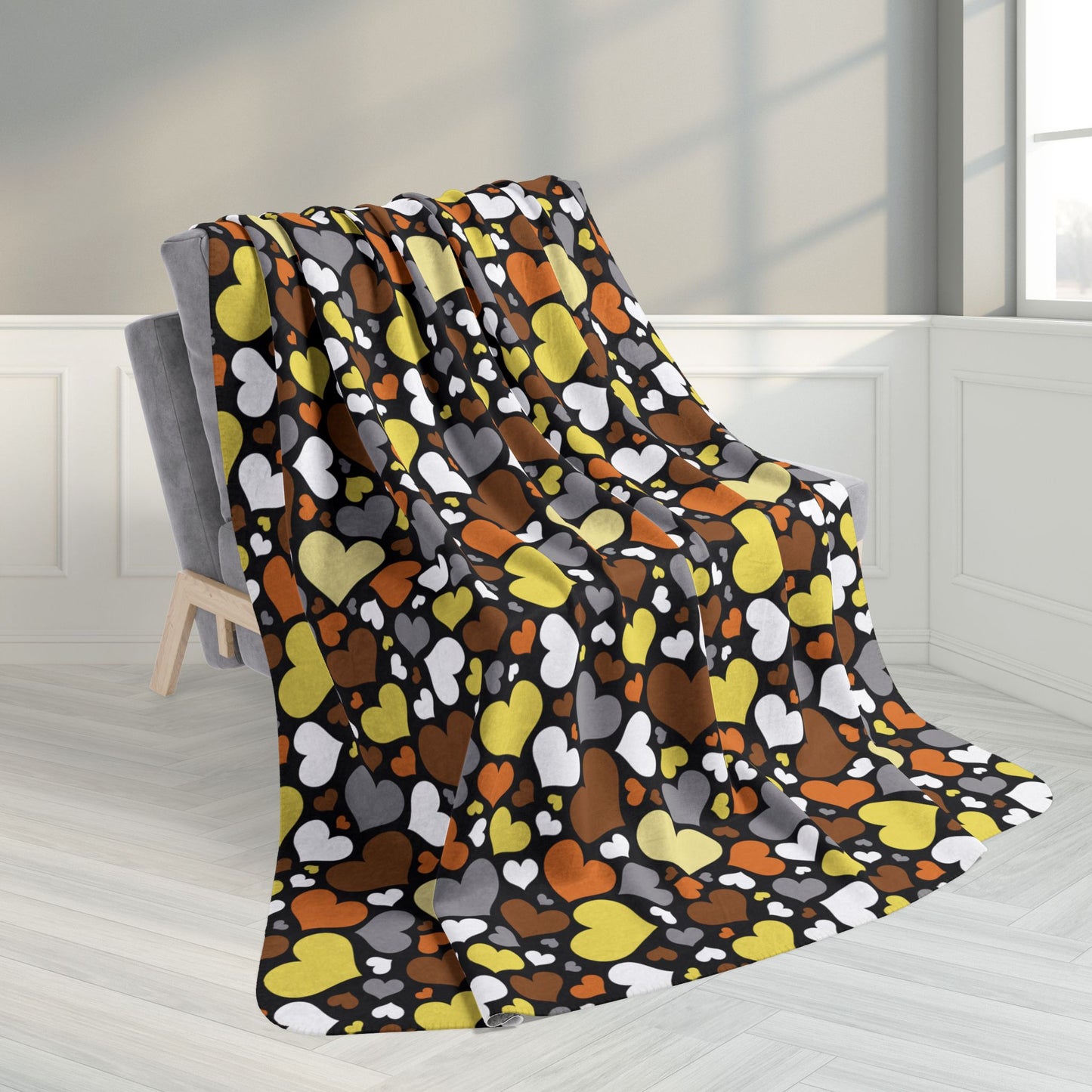 60" × 80" Bear Pride Valentine’s Day Hearts Black Fleece Sherpa Blanket