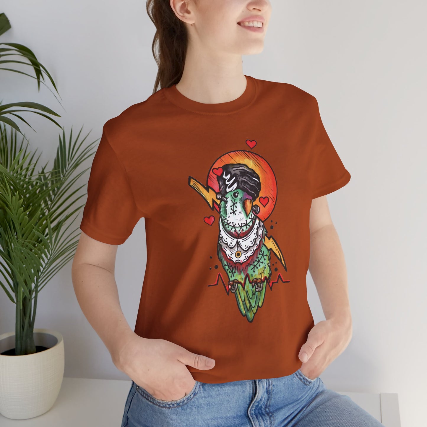 Bride of Frankenstein Lovebird, Hand-Drawn & Hand-Colored Tee