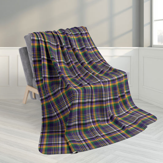60" × 80" Beige Mardi Gras Plaid Fleece Sherpa Blanket