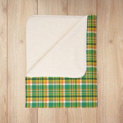 St. Patrick's Day Green & Orange Plaid Fleece Sherpa Blanket