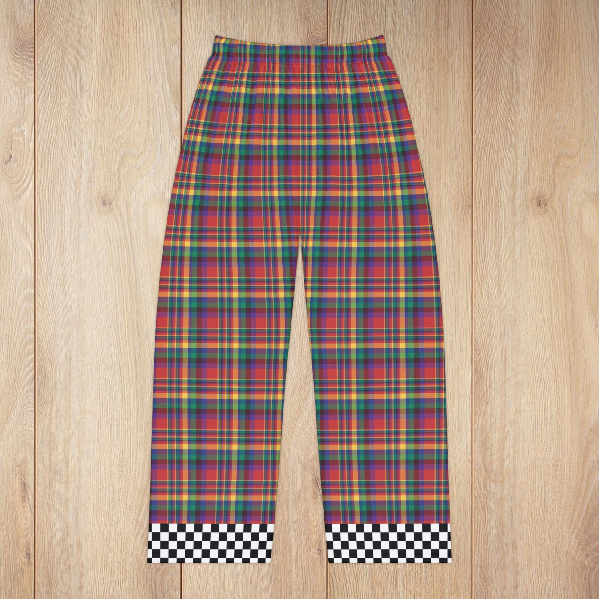Women’s Red, Yellow, Green, Blue & Purple Plaid with Checkered Edge Ohio Plaid Pajama Pants
