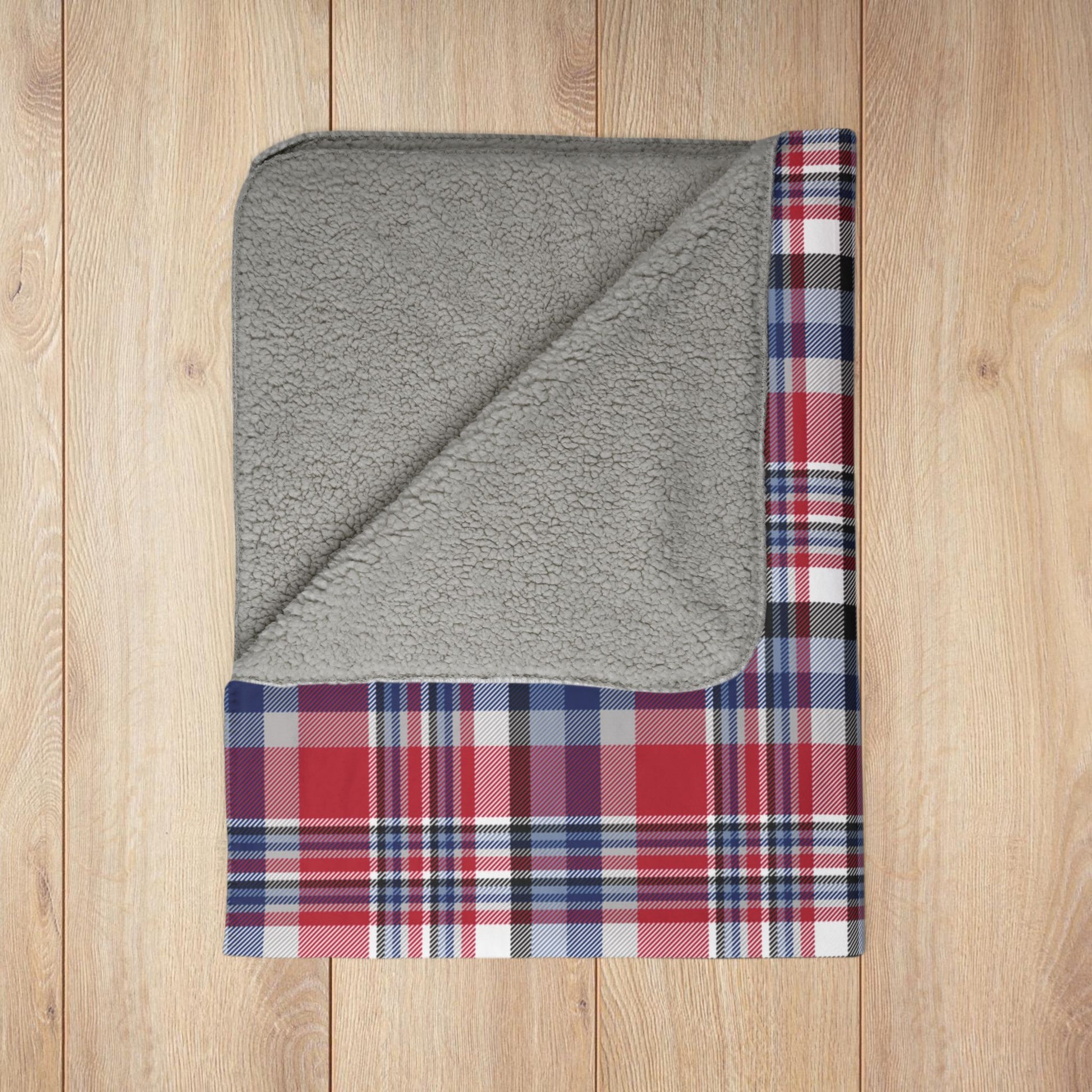 America U.S.A. Red, White & Blue Plaid Fleece Sherpa Blanket