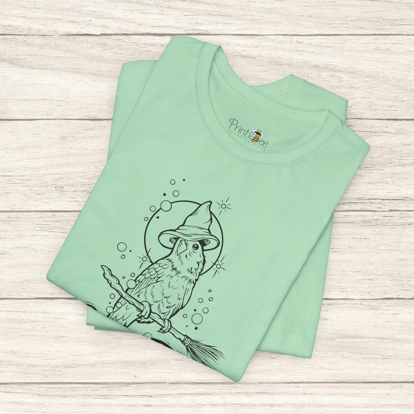 Lovebird Witch on a Broom, Line Art Tee