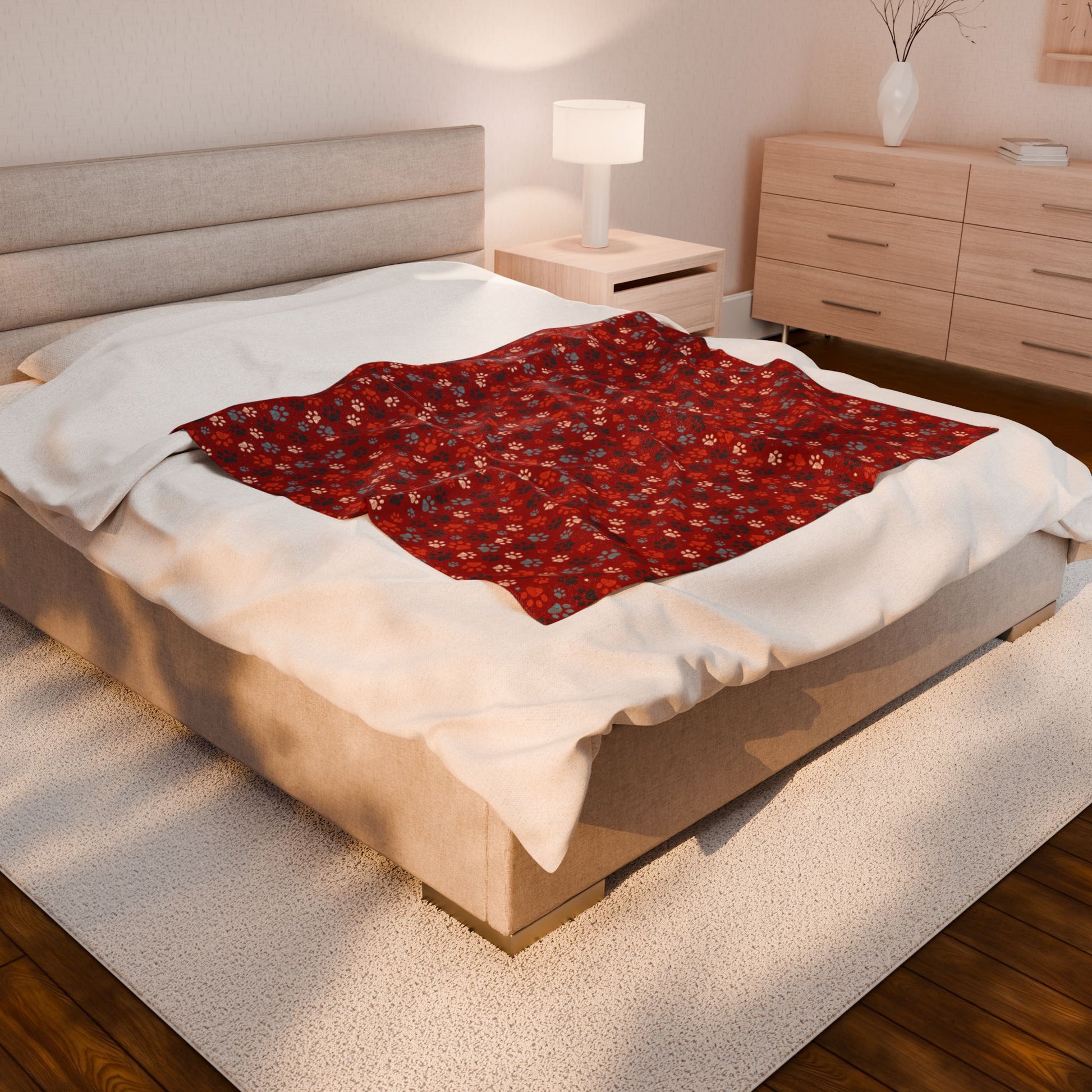50" × 60" Orange & Cream Ohio Paw Prints Red Velveteen Plush Blanket