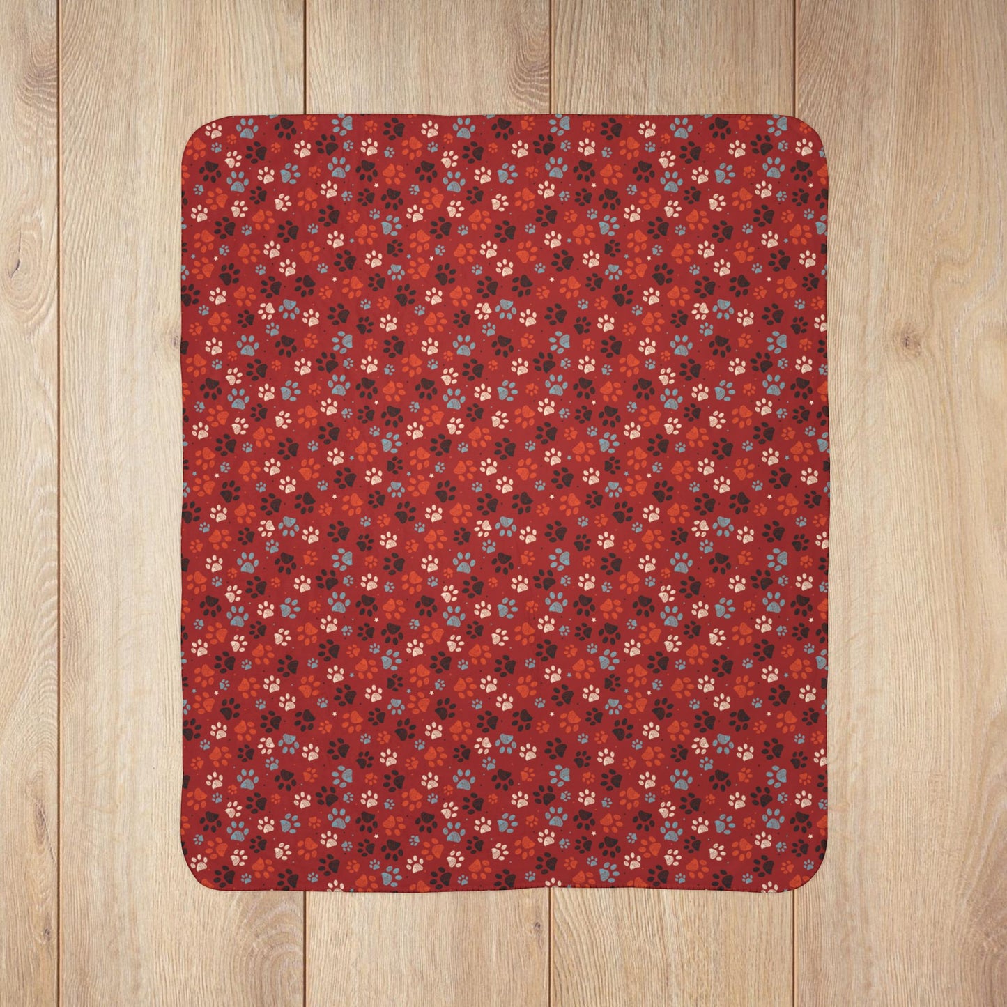 Orange & Cream Ohio Paw Prints Red Fleece Sherpa Blanket