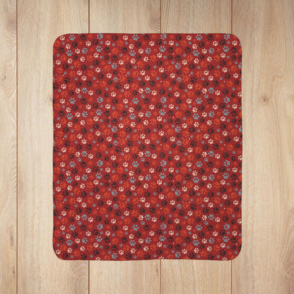 Orange & Cream Ohio Paw Prints Red Fleece Sherpa Blanket