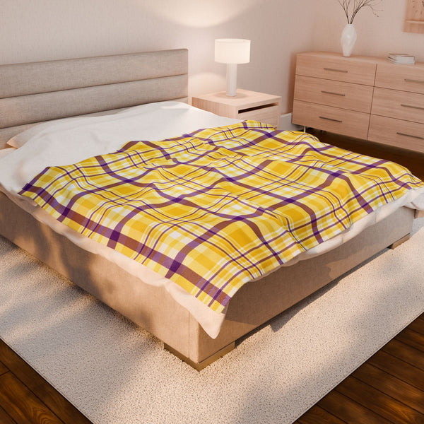 60" × 80" Intersex Pride Plaid Velveteen Plush Blanket