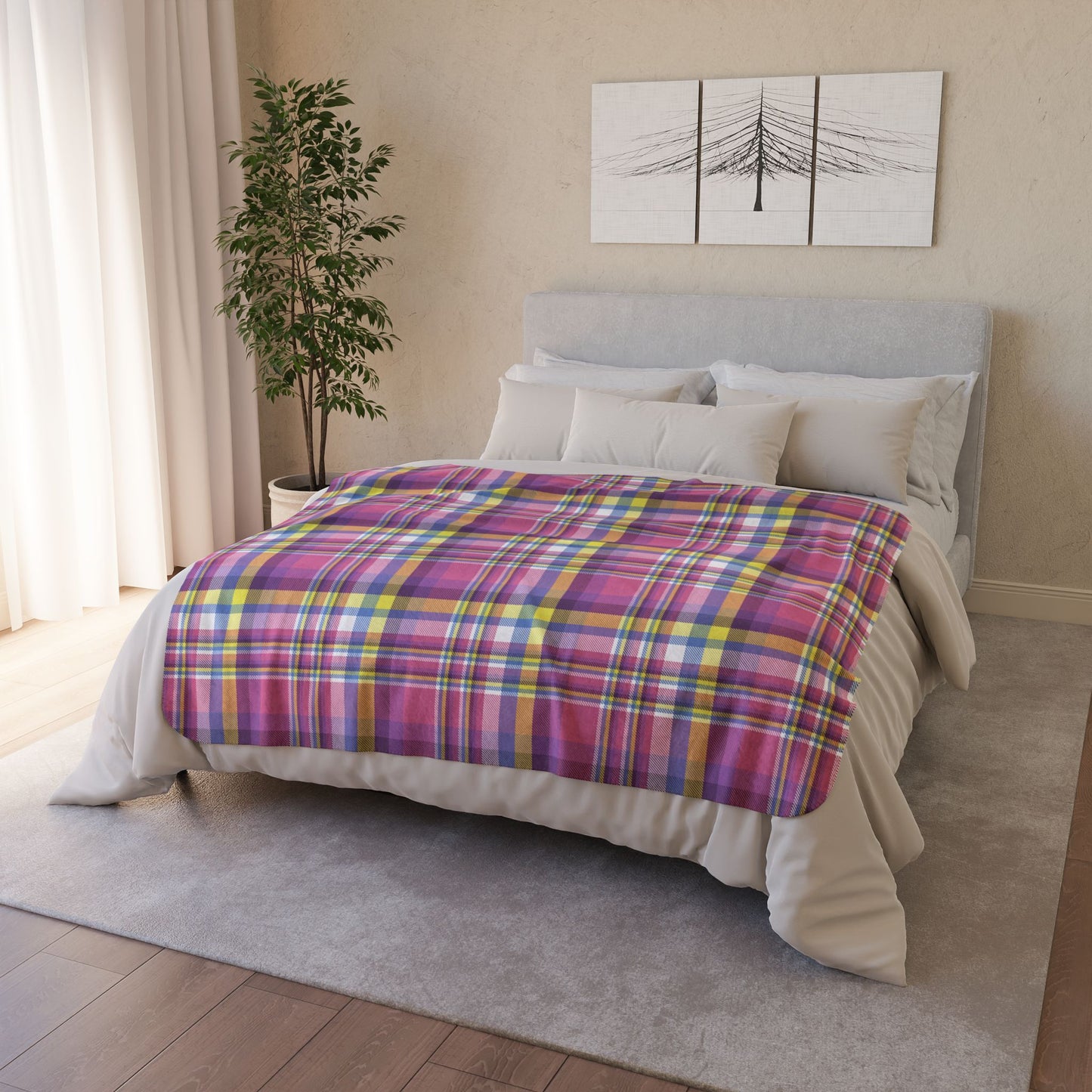 50" × 60" Beige Bigender Pride Plaid Fleece Sherpa Blanket