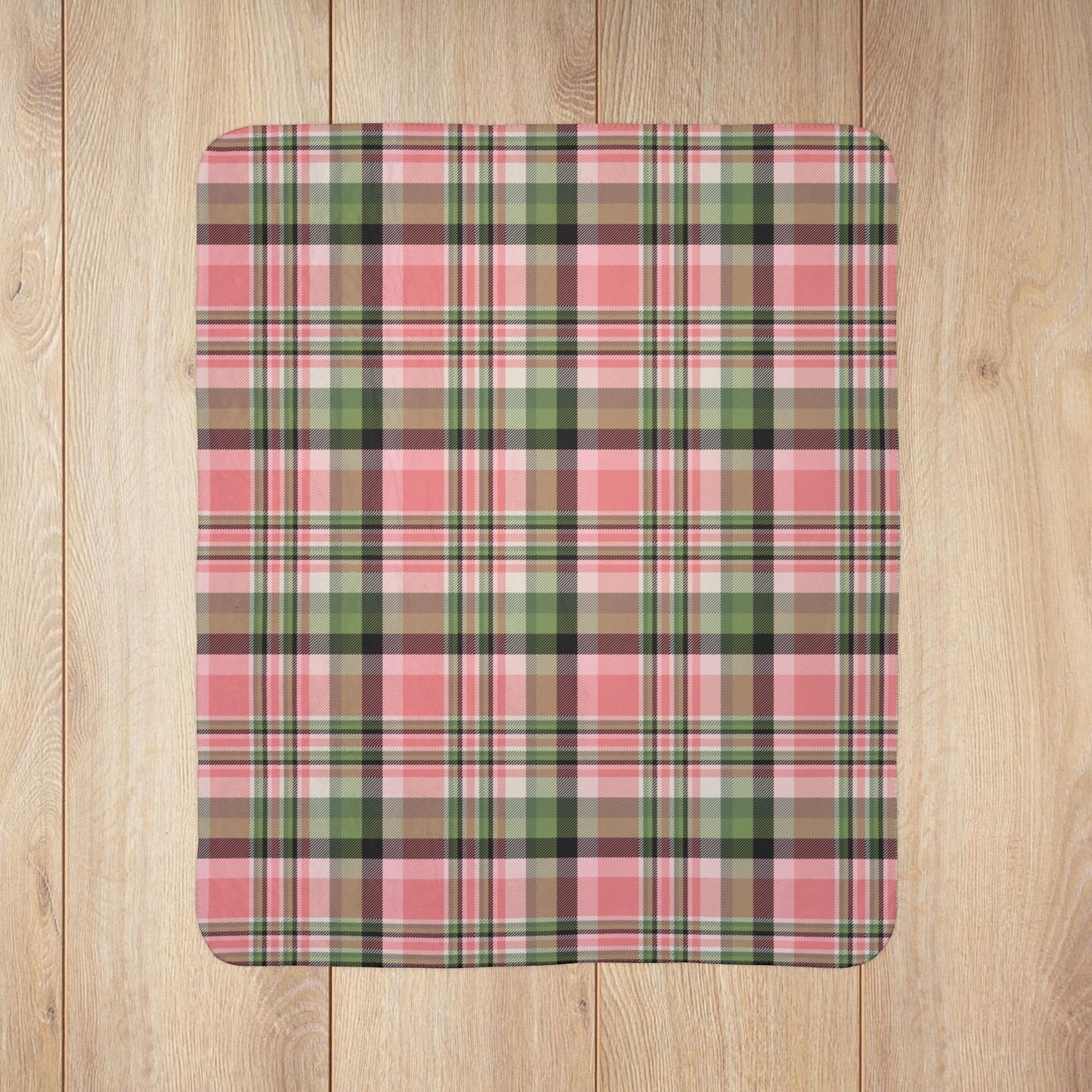 Christmas Pink & Green Plaid Fleece Sherpa Blanket