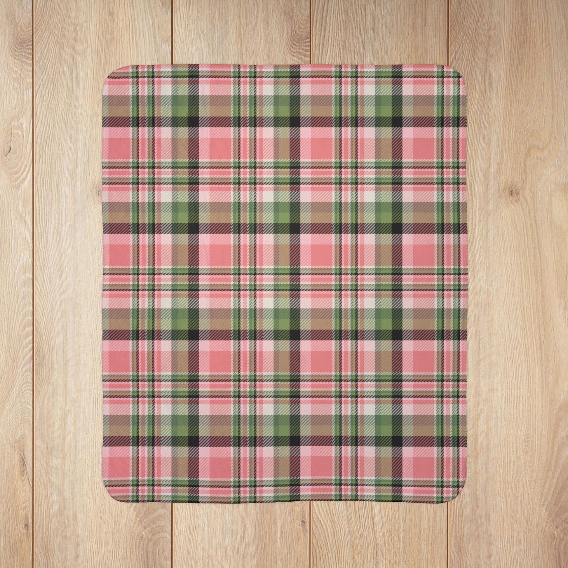 Christmas Pink & Green Plaid Fleece Sherpa Blanket