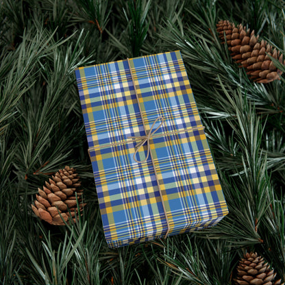 Hannukah Navy Blue, Light Blue, White & Gold Plaid Gift Wrapping Paper Roll