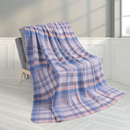 60" × 80" Winter Lavender Pastel Plaid Fleece Sherpa Blanket