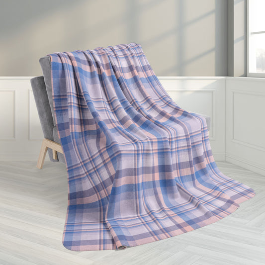60" × 80" Winter Lavender Pastel Plaid Fleece Sherpa Blanket