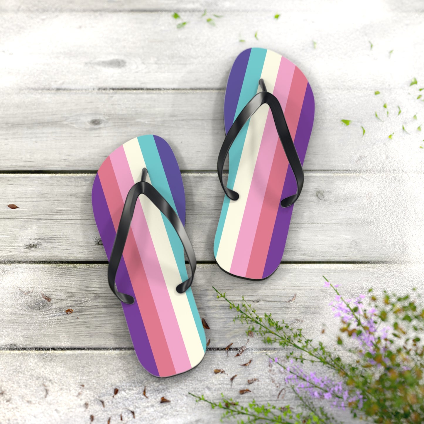 L Black sole Aurora Lesboy Pride Flip Flops