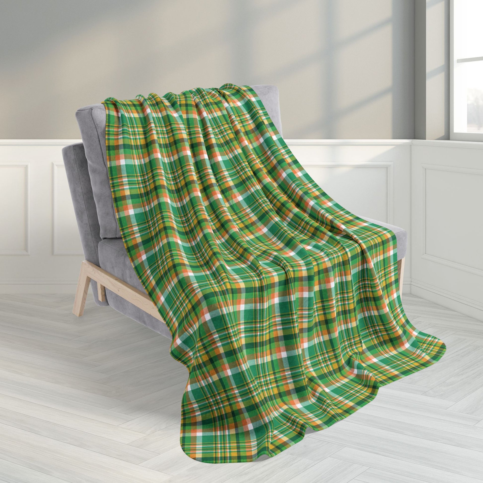 St. Patrick's Day Greens Plaid Fleece Sherpa Blanket
