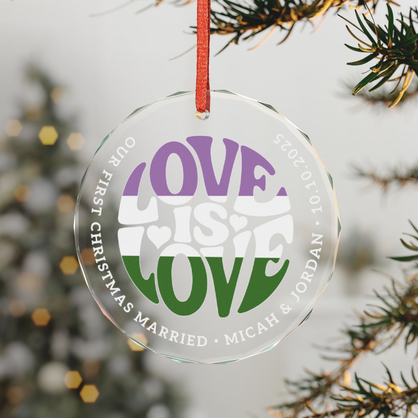 Custom Crystal Love is Love Genderqueer Pride 3" Circle Ornament